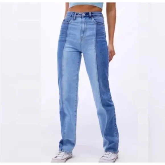PacSun 90’s Colorblock Two-Tone High Rise Straight Leg Jeans - Picture 2 of 12